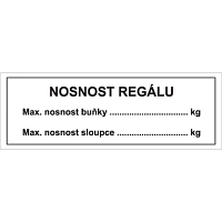 Značka Nosnost regálu, plast, 100x210 mm